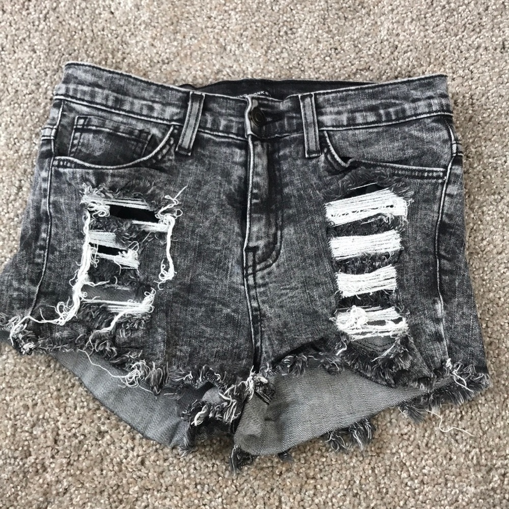 Distressed black shorts